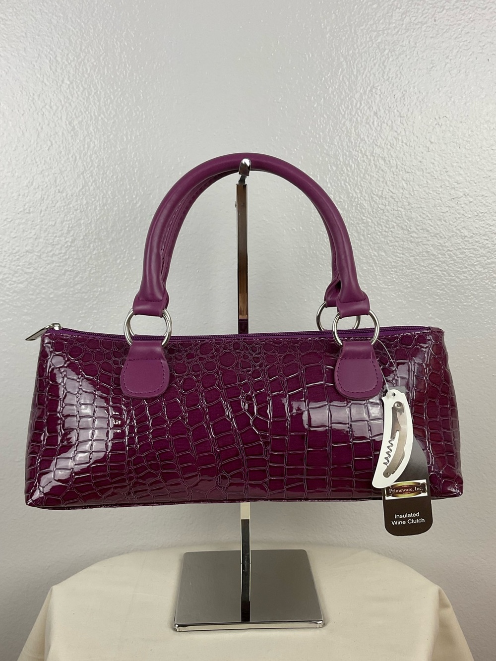 Insulated Wine Clutch‎ Tote - Purple Croc-Embossed